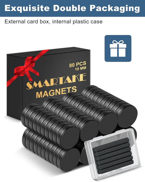 SMARTAKE 80 Pcs Small Round Refrigerator Magnets, Multi-Use Premium Neodymium Office Magnets for Home, Kitchen, School