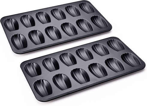 HONGBAKE Nonstick Madeleine Pan, 2 Pack 12-Cavity Heavy Duty Shell Shape Cake Pan for Oven Baking, Space Grey