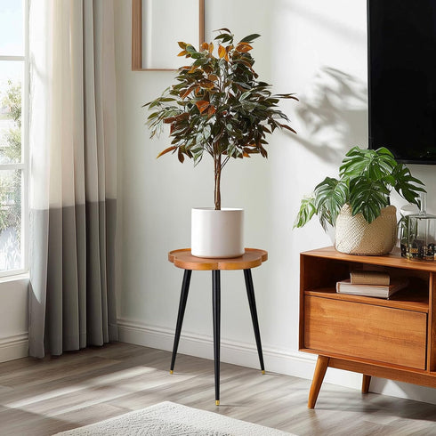 TableClr.1-Flower 16" KINNARY Plant Stand Indoor, Wood Plant Table Plant Holder with Raised Design,Heavy Duty Metal