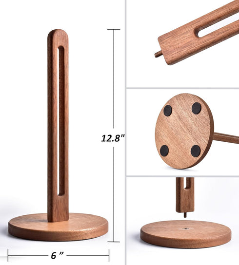 Countertop, KitchLife Acacia Wooden Paper Towel Holder Fits Jumbo Rolls, Freestanding Dark Wood Paper Towel Stand