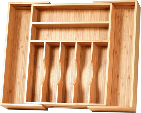 Umilife Large Expandable Kitchen Silverware Drawer Organizer, 2.5" Extra High Adjustable Divider with Curved Grooves