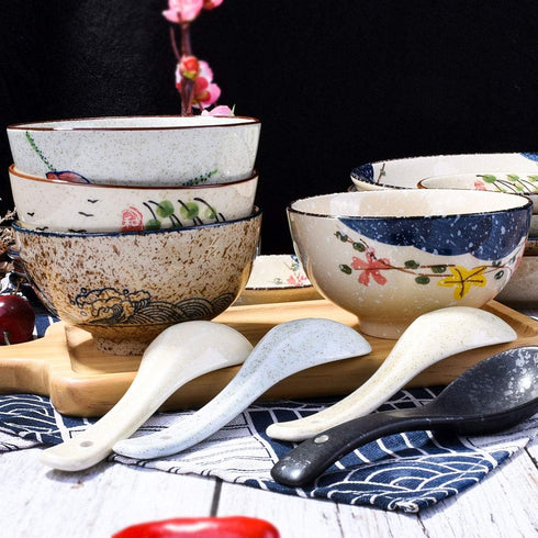 Japanese Retro Style Rice Bowl set of 4 Porcelain Small Bowl Set for Cereal Soup Dessert Snack