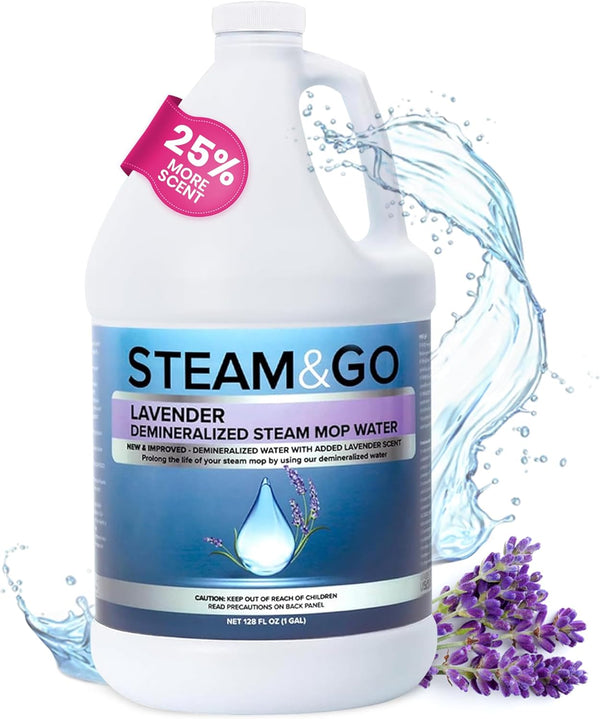 Steam and Go Demineralized Water, Lavender Scent Cleaning Solution for Steam Mop & Floor Cleaning - 128 Fl. Oz