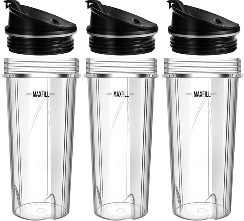 Blender Replacement Parts for Ninja, 3 Pack 16oz Cups with To-Go Lids for Nutri Ninja Compact Personal Blender