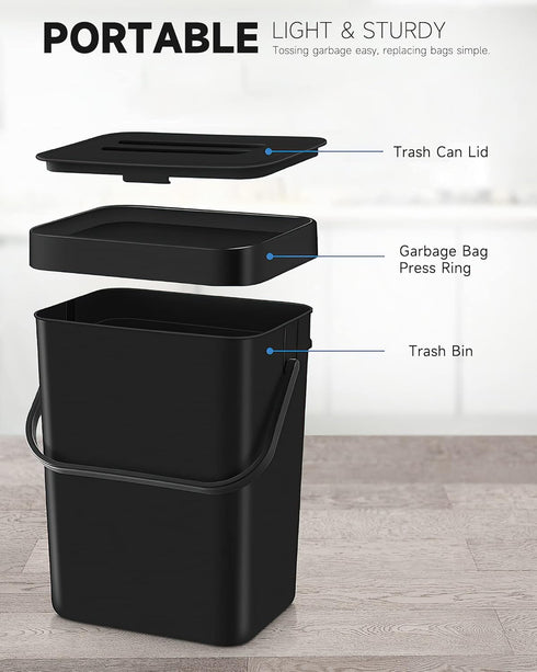 Countertop Compost Bin - 1.3 Gallons Small Trash Can with Lid for Kitchen Bathroom, Indoor Compost Bucket with Lid