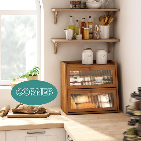 Counter, viewcare Extra Large Bread Box, Double Layer Bread Box for Kitchen Bamboo Wood Large Capacity Bread Storage