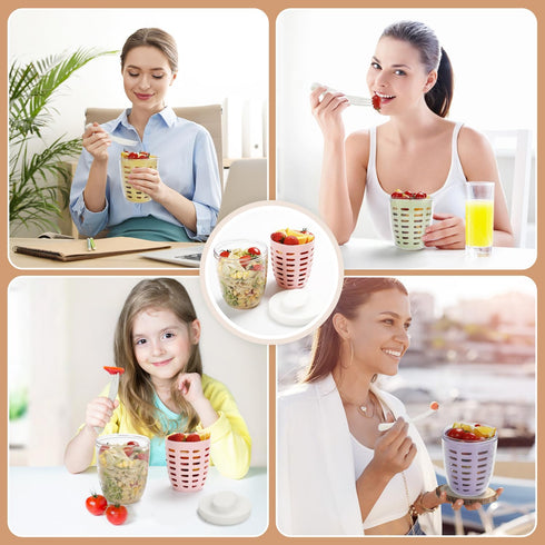 Fruit Salad Storage Cup with Lids and Fork, 20 Oz Plastic Airtight Containers for Fridge, BPA-Free, Reusable
