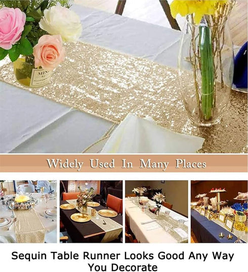 12" 108" ShinyBeauty x Light Gold Sequin Table Runner | Elegant Dining & Coffee Table Decor | Perfect for Christmas