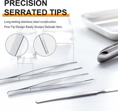 Yaomiao 4 Packs Bar Tweezers, 8 Inch Long Garnish Tongs, Stainless Steel Korean BBQ Tongs for Bartender Cooking