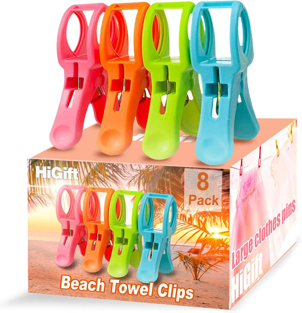 8 Pack Beach Towel Clips for Beach Chairs, Large Pool Chair Clips for Towels, Vacation Must Haves