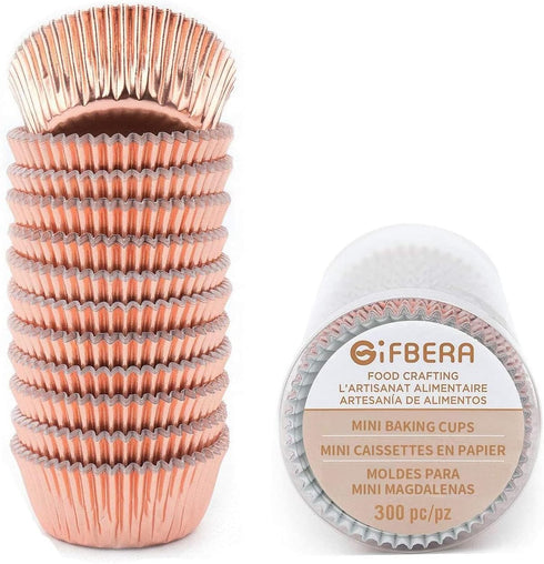 Gifbera Mini Rose Gold Foil Cupcake Liners, Metallic Baking Cups, 300-Count