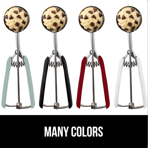 GORILLA GRIP Stainless Steel Cookie Scoop, 2 TBSP, Multipurpose Melon Baller and Meatball Spring Scoops, Black