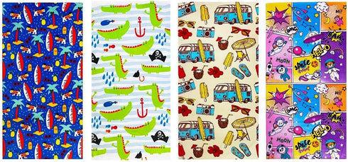 YIFONTIN 4 Pack Kids Beach Towel 100% Cotton Velour Terry Soft Absorbent