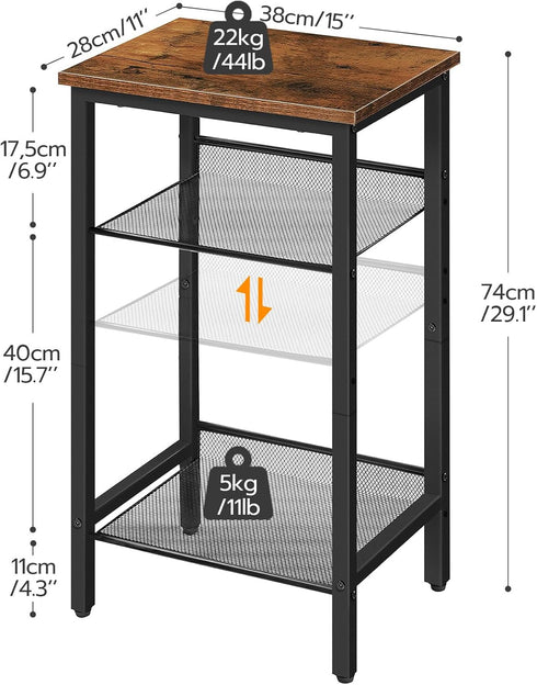 3-Tier BF01DH01G1 HOOBRO Side Table, Tall End Telephone Table with Adjustable Mesh Shelves, Small Entry Table