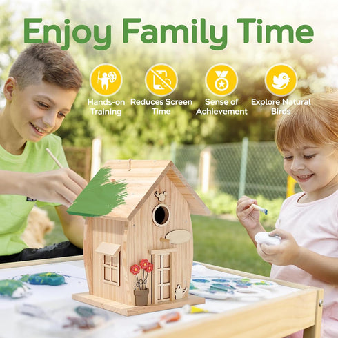 NESTO Wooden DIY Bird House Kit for Adults to Build, Outdoor Woodworking Crafts Freestyle Painting, Hanging Birdhouse