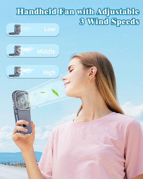 Portable Fan Rechargeable,Handheld Fan 4000mAh Battery Operated Fan with Digital Display,Hand Fans for Women Foldable Mini Pocket Fan,Foldaway Hand Fan Table Fan for Indoor,Outdoor,Office,School by AJGJF