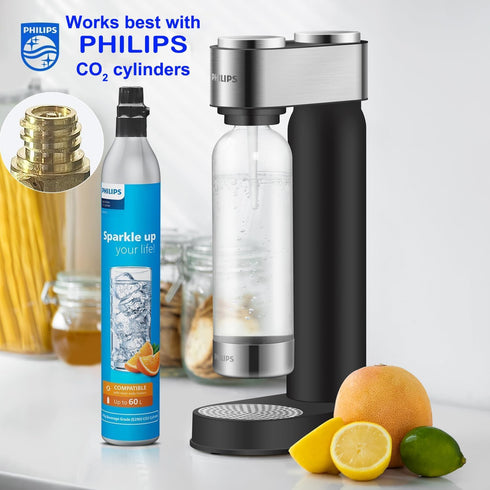 ADD4901BKOQ/37, 1L 60L CO2 Philips Sparkling Water Maker Plastic Soda Streaming Machine with Quick Twist Bottle, BPA