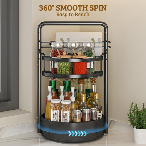 CLOKTA 2 Countertop Rotating Spice Rack with Paper Towel Holder, Tier Turntable Lazy Susan, Seasoning Organizer