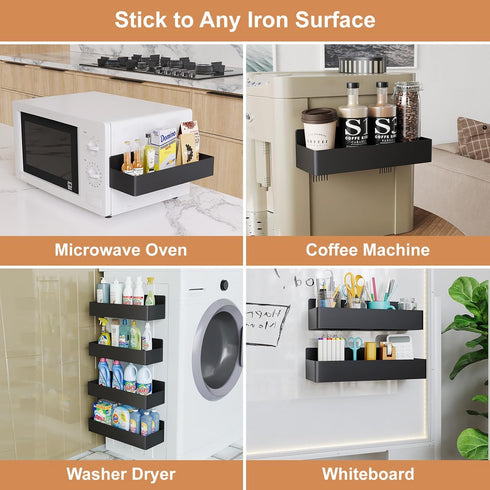 Magnetic Spice Rack for Refrigerator, Kitchen Organizer and Storage Shelf, Black (2 Pack)