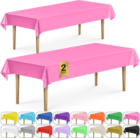 DecorRack 2 Pack Rectangular Tablecloths, 54 x 108 inch, Fuchsia Pink Plastic for Parties, Picnic, Camping