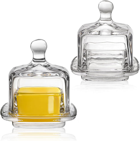 ZOOFOX 2 Pack Glass Butter Dish, Small Glass Butter Keeper with Lid