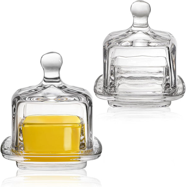 ZOOFOX 2 Pack Glass Butter Dish, Small Glass Butter Keeper with Lid