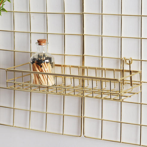 Metal Mesh Wall Grid Panel Hanging Basket, Decorative Desk Storage Organizer for Office, Set of 5, Gold