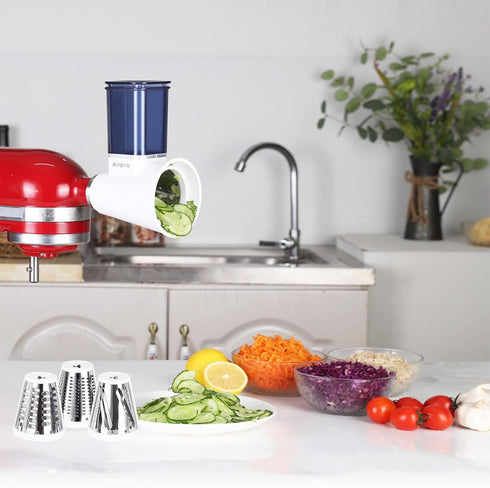 Airpro Slicer Shredder Attachment for KitchenAid Stand Mixer, Vegetable Slicer, Cheese Grater, Dishwasher Safe (Blue)