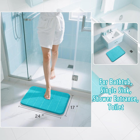 Yimobra Memory Foam Bath Mat, Super Soft Non Slip 24x17 Inch, Quick Dry, Machine Washable, Lake Blue