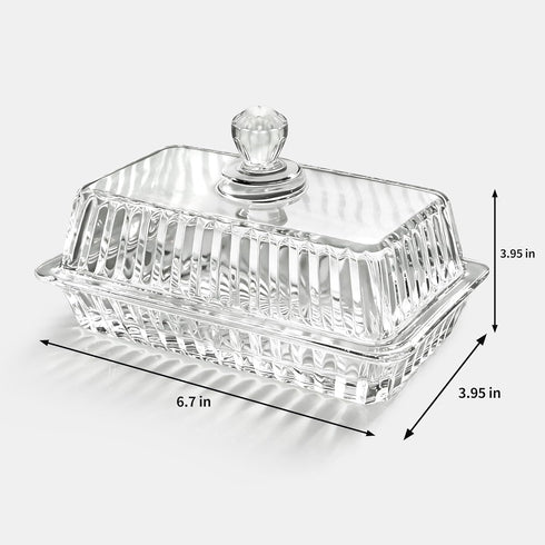 Countertop Clear Glass Butter Dish with Lid, Covered Crystal Butter Holder Container for & Fridge