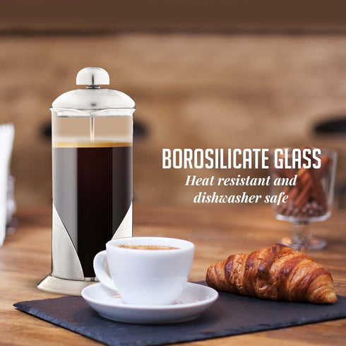 OVENTE French Press Coffee Maker 12 Ounce - 4 Level Stainless Steel Filter System, Borosilicate Glass