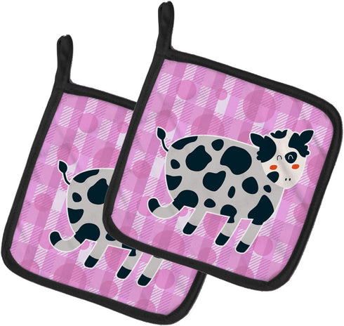Caroline's Treasures BB7162PTHD Cow on Pink Polkadots Pot Holders - Heat Resistant Kitchen Hot Pads, 7 1/2 x 7 1/2