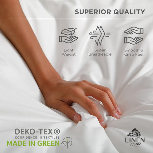 Linen Home 100% Cotton Percale Pillowcases, King Size, White, 2 Pieces, 20 inches X 40 inches