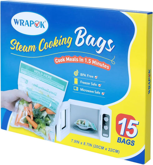 Microwave Steamer Bags 15 Pack for Vegetables, Potatoes, Meat, 7.9 X 8.7 Inches