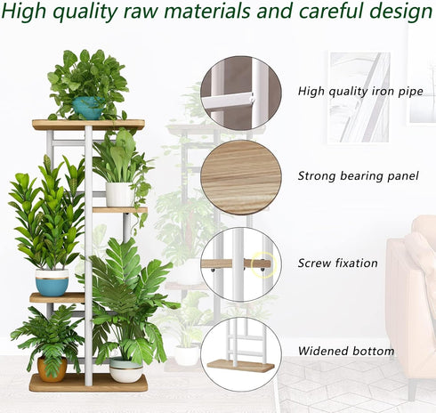 4 5 LINZINAR Plant Stand Indoor Tier Potted Multiple Plant Shelf Stands for Garden Corner Balcony Living Room White