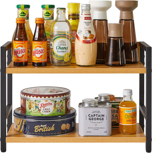 IBUYKE 2-Tier Industrial Spice Rack, Desktop Storage Organizer for Kitchen, Office, Living Room, Nature, UTLJ002N