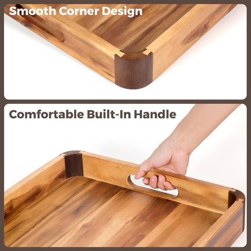 17 13 Inch Counter... x Acacia Wood Serving Tray with Handles, Decorative Wooden Tray Featuring Dark Walnut-Tone Curved