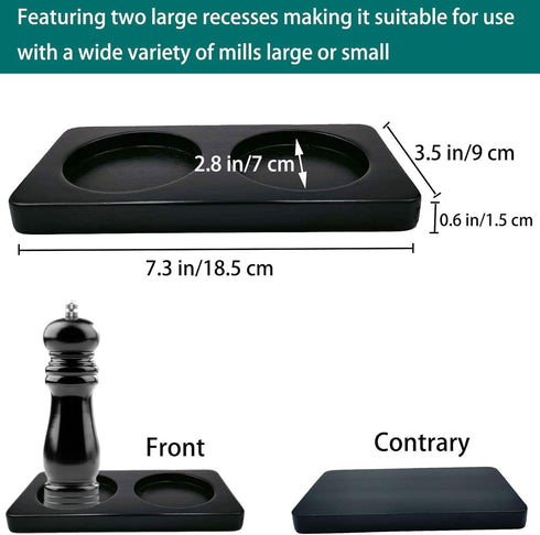 Classic Black Wooden Salt and Pepper Mill Tray - Rectangular Design