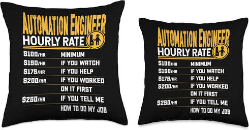Hourly Rate Funny Automation Engineering Throw Pillow, 16x16, Multicolor