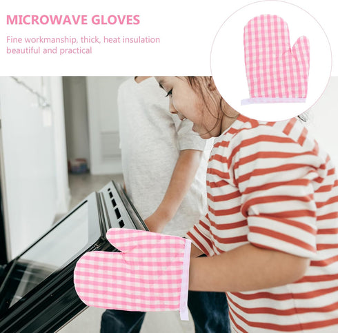 DOITOOL Kids Oven Mitts - 2Pcs Red Checkered Heat Resistant Kitchen Mitts for Children Play Kitchen Baking