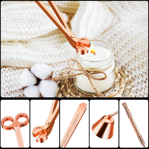 Calary 3 in 1 Candle Care Kit, Wick Trimmer, Snuffer & Dipper Set in Rose Gold