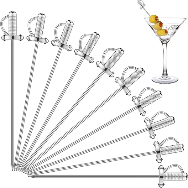 10 Pieces Stainless Steel Cocktail Picks, 4.3 Inch Sword Metal Martini Drink Pick Sticks for Appetizers, Reusable
