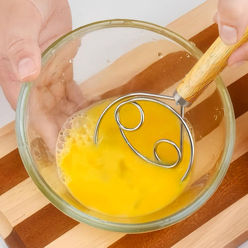2-Pack Danish Dough Whisk, Wooden Hand and Stainless Steel Ring for Sourdough Baking and Pastry