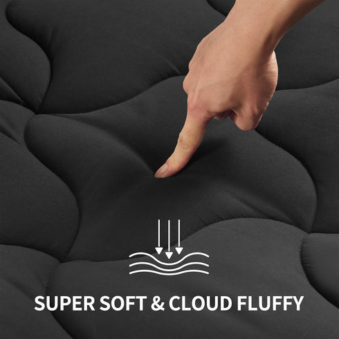 SLEEP ZONE Cooling Mattress Topper, Full Size Quilted Fitted Mattress Pad, Soft Fluffy Down Alternative - Black