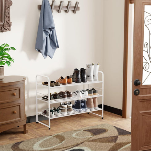 3 33" Closet, SUFAUY Tier Wide White Metal Shoe Rack for Stackable