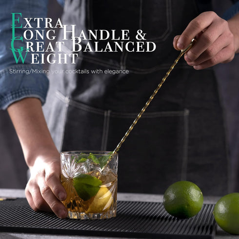 Homestia 12 Inch Bar Spoon, Cocktail Mixing Stirrers, 304 Stainless Steel, Gold, Bottom Weighted Solid Muddler