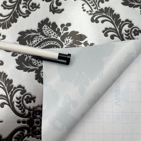 Yifely Retro Black Damask Furniture Paper Self-Adhesive Shelf Liner, Light Grey Table Decor Sticker