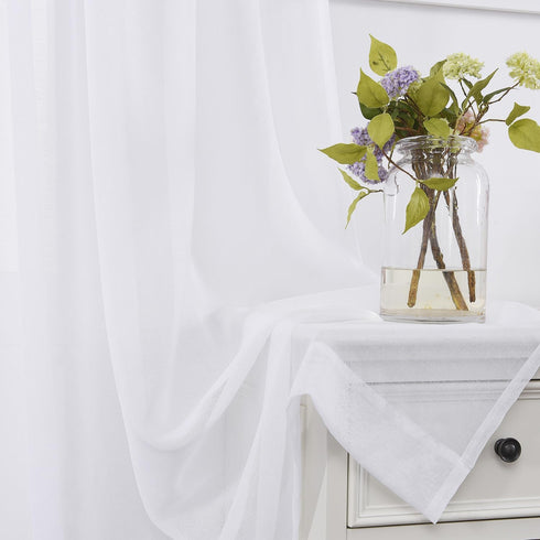 MYSTIC-HOME Sheer Curtains White 45 Inch Length, Set of 2 Rod Pocket Voile Drapes for Living Room, Bedroom