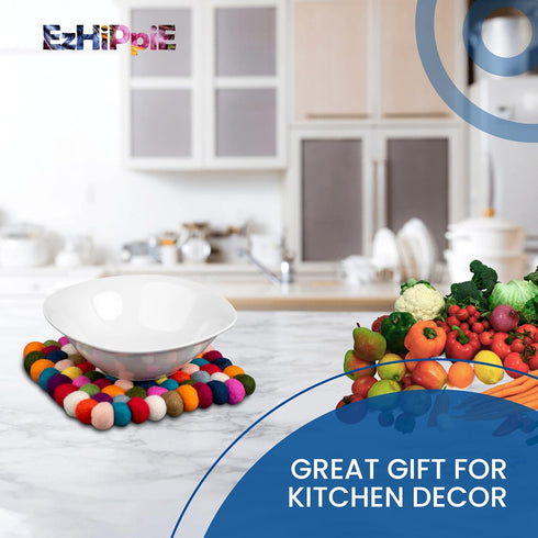 20 CM Woollen Pot Trivet with Heat Resistance, Handmade Non-Slip Pan Holder from Nepal, Absorbent Felt Ball Pad for