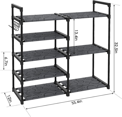 CSXGBAB Closet 5 30 lbs Black Tubes Shoe Rack, Boot Rack, Tier Oxford Fabric Shelf, Easy Assembly, Sturdy and Durable